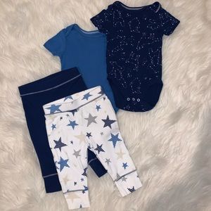 Navy blue & white baby boy onesie & pant set